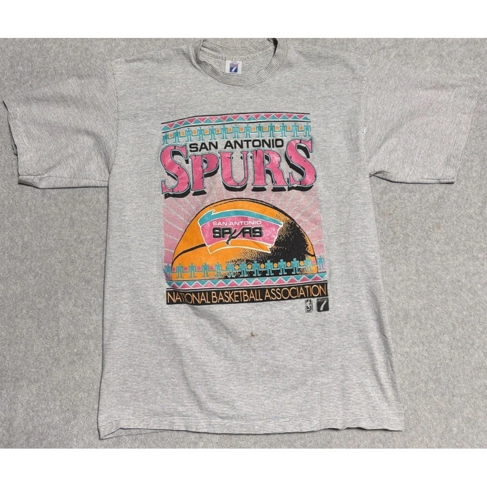 Vintage 1990 San Antonio Spurs NBA SS Graphic T Shirt Grey Large